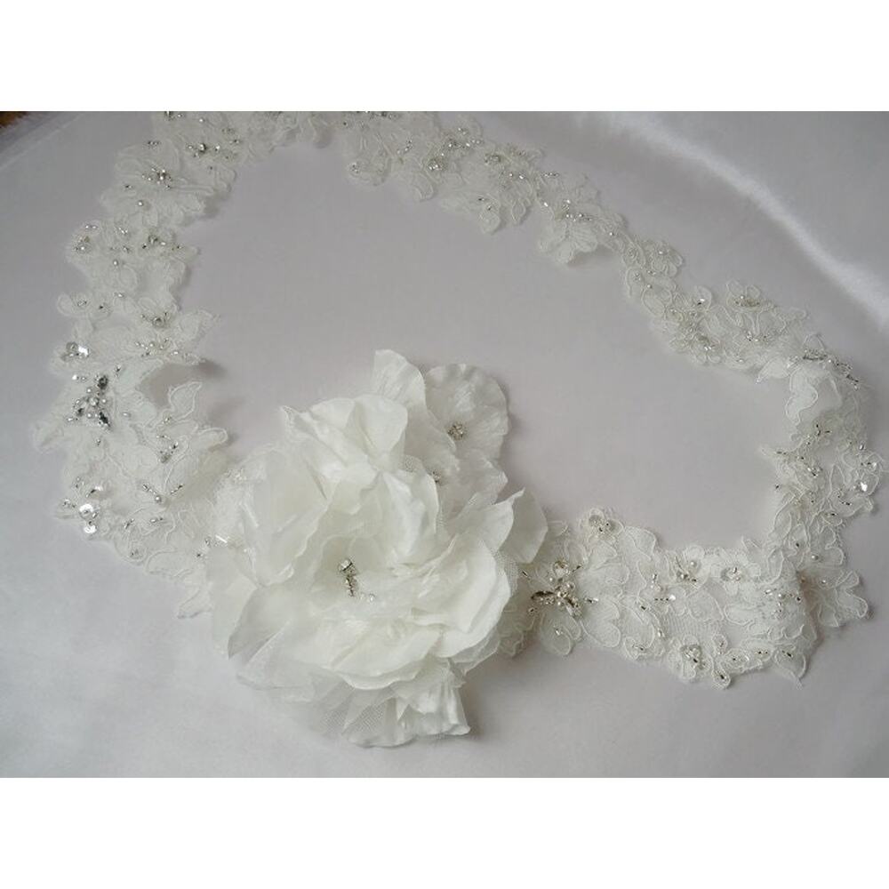 Beaded lace bridal White wedding dress belt, lace bridal dress rhinestone belt